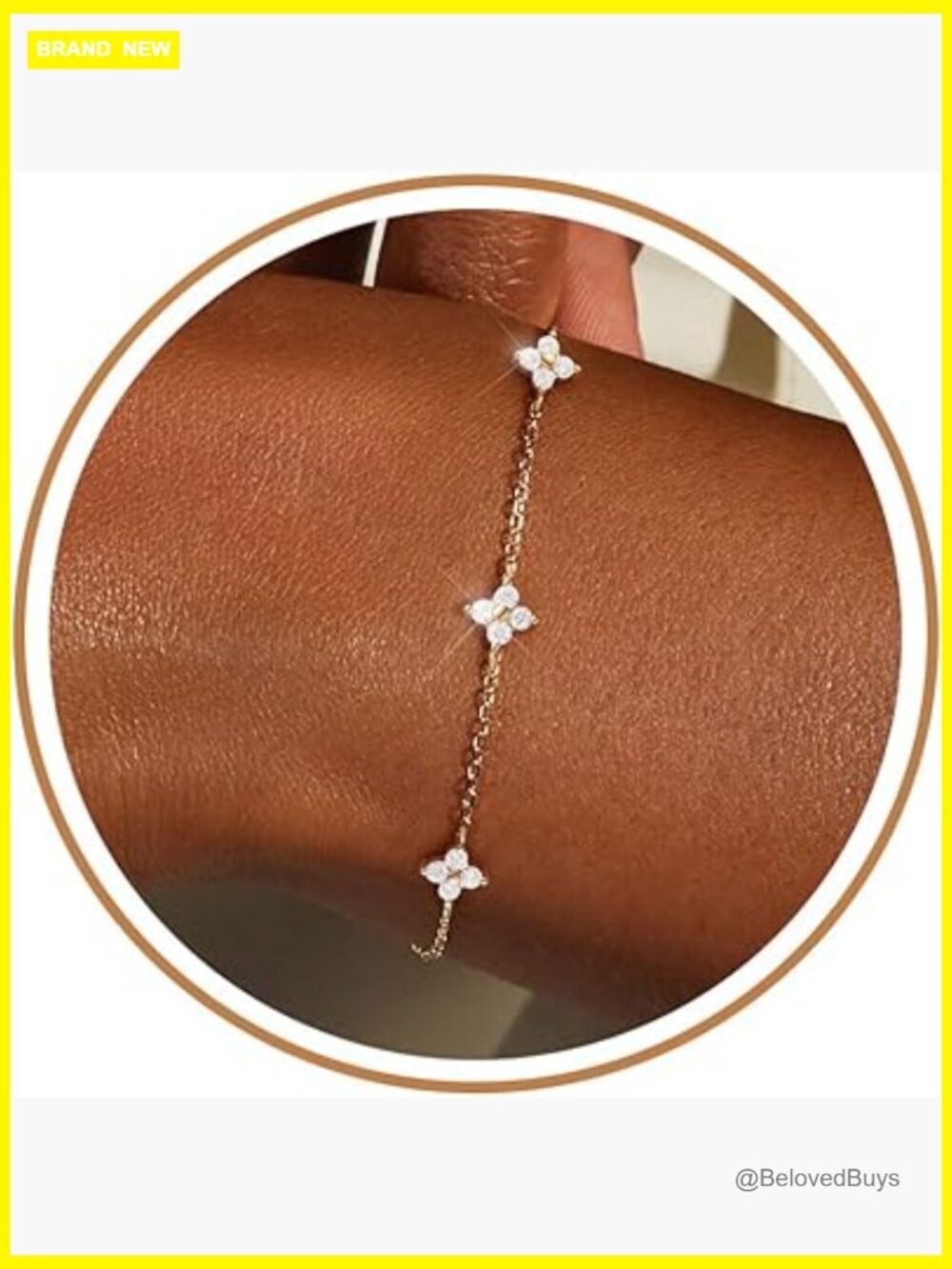 14K Gold Plated Charm Bracelet, Waterproof CZ Link Bracelet Adjustable
